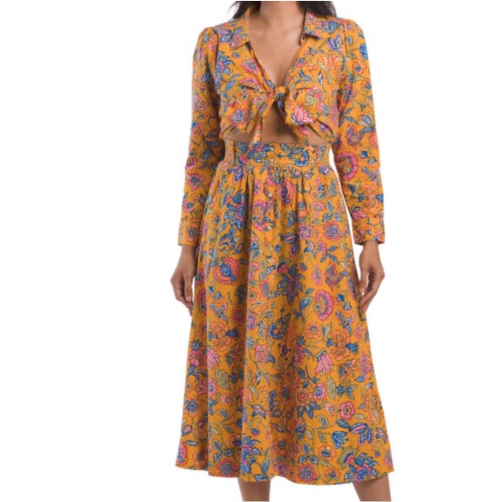 NWT HOUSE OF HARLOW Tie Snap Front Printed Maxi Dress